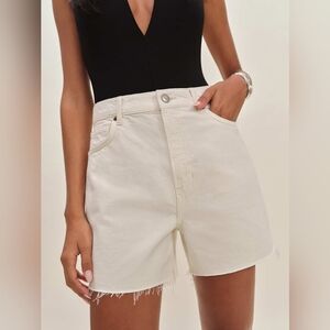 Reformation Cream Saige High Rise 4" Jean Shorts In Fior Di Latte NWT